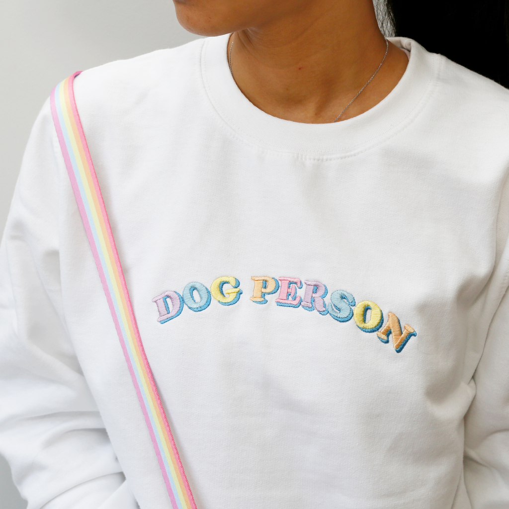locally embroidered crew neck sweatshirt, jumper. Soft cotton. Dog embroidered sweatshirts. Dog person, dog lover, dog people, dog mama, dog dad sweatshirt
