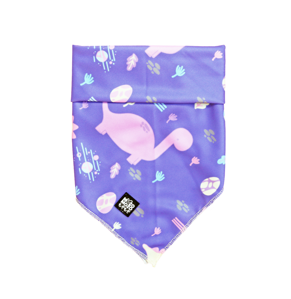 Soft breathable polyester bandana for dogs, wrapping boxes or lunch boxes, hair ties, handbag handle scarf, neck scarfs. Dinosaur design.