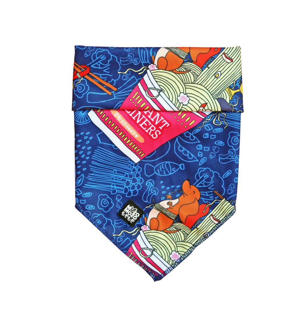 Soft breathable polyester bandana for dogs, wrapping boxes or lunch boxes, hair ties, handbag handle scarf, neck scarfs. Instant weiner design.