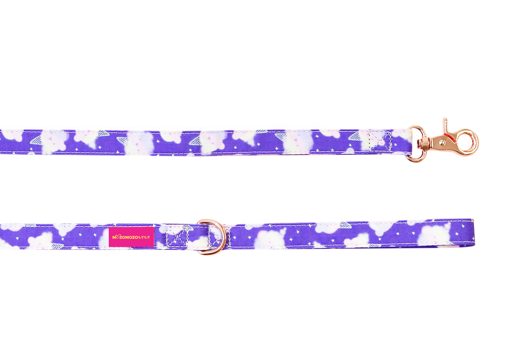 Sturdy polyester fabric with nylon webbing strap harness and lead/leash paired with zinc alloy rose gold hardware. All original hand-draw designs.. 