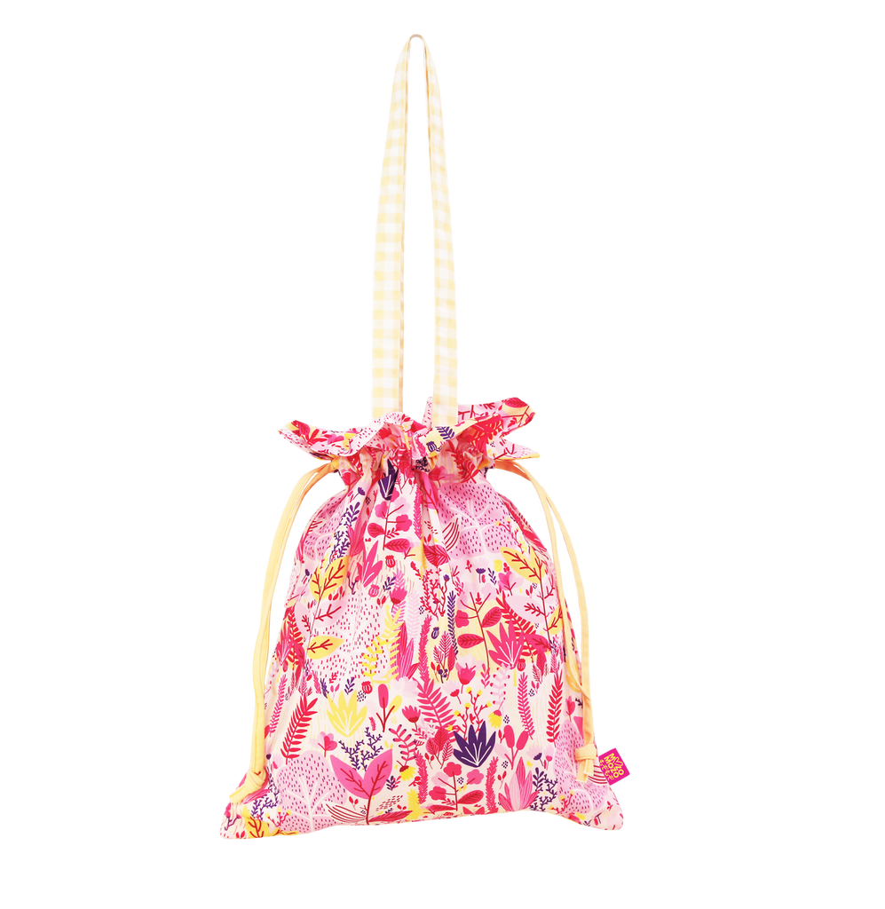 One bag, two styles, tote or drawstring! This everyday colourful bag is hand-drawn, handmade and designed with solid polyester fabric. Up to 10 designs to select from and some to even matchy mtachy with your wee ones. 